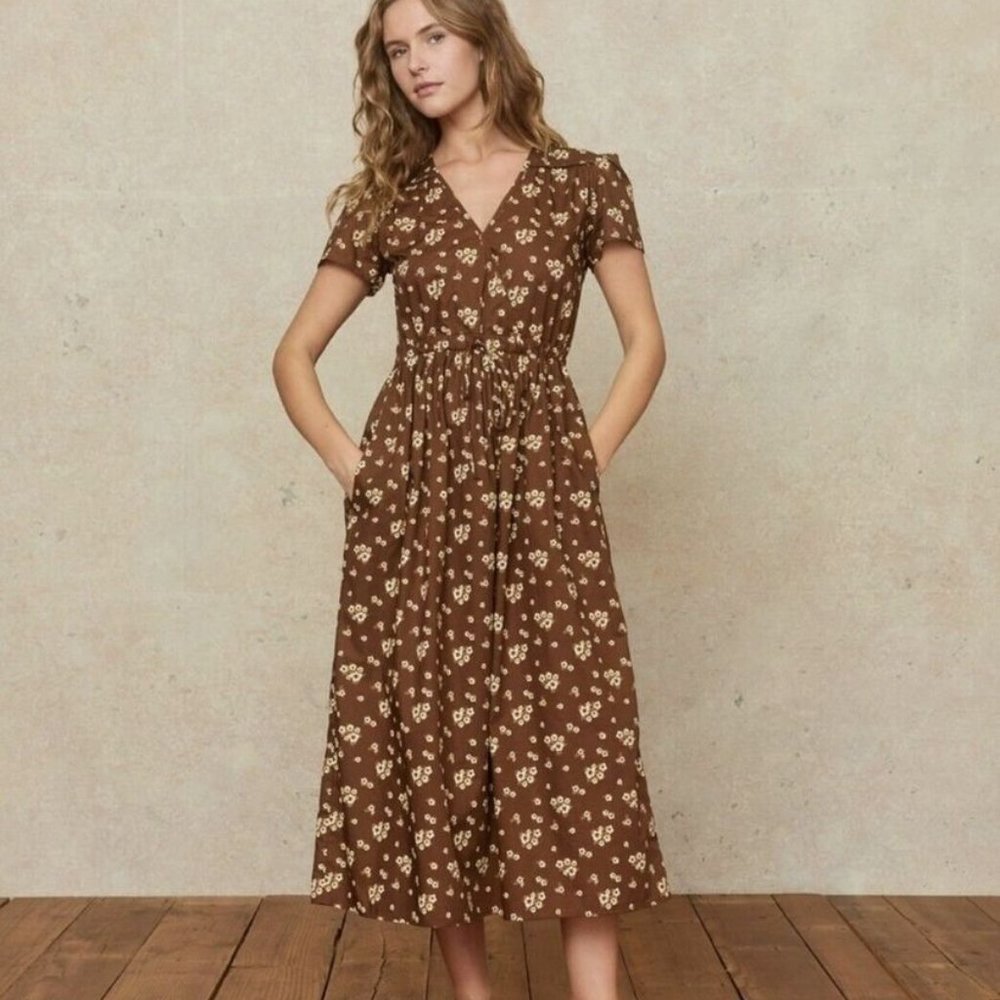 Christy Dawn The Dawn Dress Russet Floral Bouquet Brown Organic Cotton Sz M
